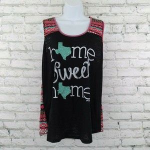 Pink Armadillos Womens Shirt XL Black Striped Home Sweet Home Texas Glitter Tank